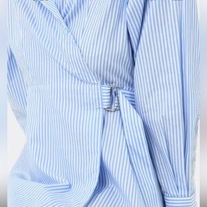 Zara Womens Collection Waist Tie Belt Detail Size S Blue Stripes